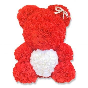 דובי פרחים אדום עם לב לבן